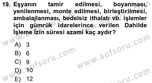 Dış Ticaretin Finansmanı ve Teşviki Dersi 2023 - 2024 Yılı (Final) Dönem Sonu Sınav Soruları 19. Soru