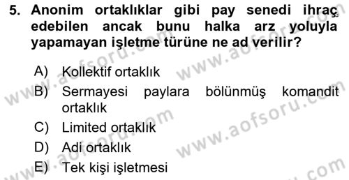 Dış Ticaretin Finansmanı ve Teşviki Dersi 2023 - 2024 Yılı Yaz Okulu Sınav Soruları 5. Soru