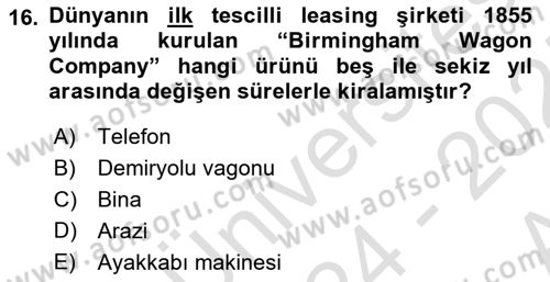 Dış Ticaretin Finansmanı ve Teşviki Dersi Ara Sınavı Deneme Sınav Soruları 16. Soru
