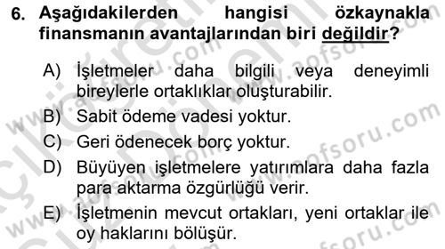 Dış Ticaretin Finansmanı ve Teşviki Dersi 2024 - 2025 Yılı (Vize) Ara Sınav Soruları 6. Soru