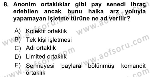 Dış Ticaretin Finansmanı ve Teşviki Dersi Ara Sınavı Deneme Sınav Soruları 8. Soru