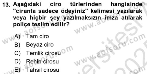 Dış Ticaretin Finansmanı ve Teşviki Dersi 2024 - 2025 Yılı Yaz Okulu Sınav Soruları 13. Soru