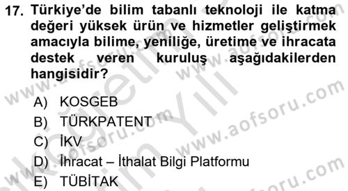 Dış Ticaretin Finansmanı ve Teşviki Dersi 2024 - 2025 Yılı Yaz Okulu Sınav Soruları 17. Soru