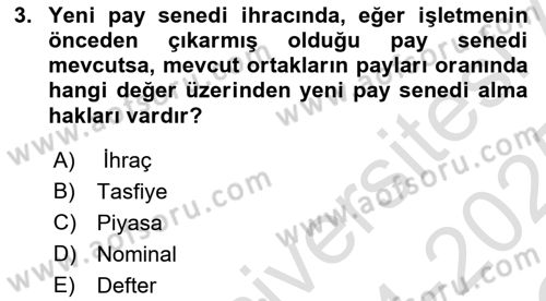 Dış Ticaretin Finansmanı ve Teşviki Dersi 2024 - 2025 Yılı Yaz Okulu Sınav Soruları 3. Soru