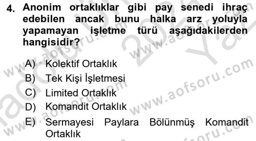 Dış Ticaretin Finansmanı ve Teşviki Dersi 2024 - 2025 Yılı Yaz Okulu Sınav Soruları 4. Soru