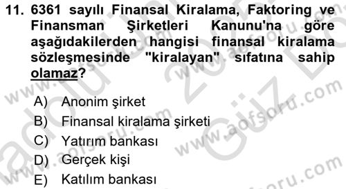 Dış Ticaretin Finansmanı ve Teşviki Dersi 2025 - 2026 Yılı (Vize) Ara Sınav Soruları 11. Soru