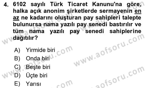 Dış Ticaretin Finansmanı ve Teşviki Dersi 2025 - 2026 Yılı (Vize) Ara Sınav Soruları 4. Soru