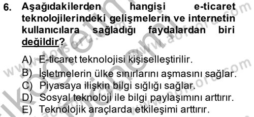 Elektronik Ticaret Dersi 2012 - 2013 Yılı (Vize) Ara Sınav Soruları 6. Soru