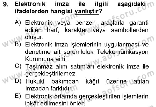 Elektronik Ticaret Dersi 2012 - 2013 Yılı (Final) Dönem Sonu Sınav Soruları 9. Soru