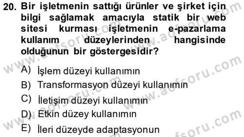 Elektronik Ticaret Dersi 2013 - 2014 Yılı (Vize) Ara Sınav Soruları 20. Soru