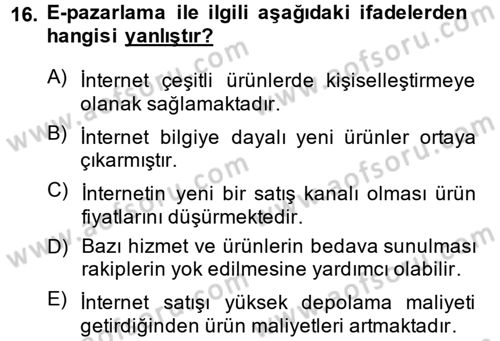 Elektronik Ticaret Dersi 2014 - 2015 Yılı (Vize) Ara Sınav Soruları 16. Soru