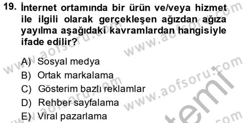 Elektronik Ticaret Dersi 2014 - 2015 Yılı (Vize) Ara Sınav Soruları 19. Soru