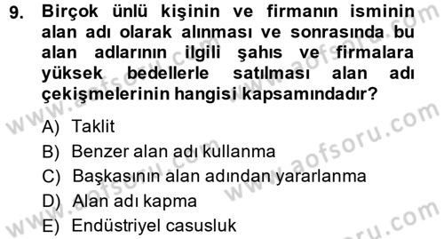Elektronik Ticaret Dersi 2014 - 2015 Yılı (Final) Dönem Sonu Sınav Soruları 9. Soru