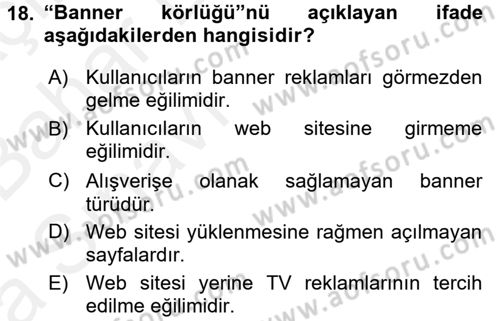 Elektronik Ticaret Dersi 2015 - 2016 Yılı (Vize) Ara Sınavı 18. Soru