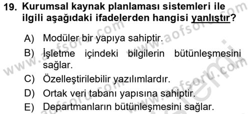 Elektronik Ticaret Dersi 2015 - 2016 Yılı (Final) Dönem Sonu Sınavı 19. Soru