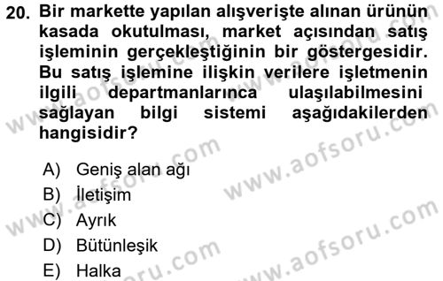 Elektronik Ticaret Dersi 2015 - 2016 Yılı (Final) Dönem Sonu Sınavı 20. Soru