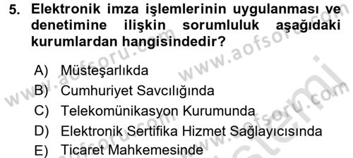 Elektronik Ticaret Dersi 2015 - 2016 Yılı (Final) Dönem Sonu Sınavı 5. Soru