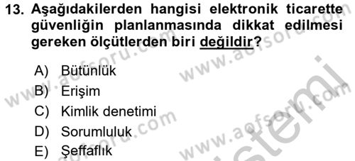 Elektronik Ticaret Dersi 2016 - 2017 Yılı (Vize) Ara Sınav Soruları 13. Soru