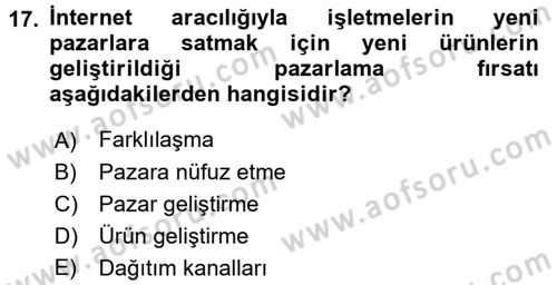 Elektronik Ticaret Dersi 2016 - 2017 Yılı (Vize) Ara Sınav Soruları 17. Soru