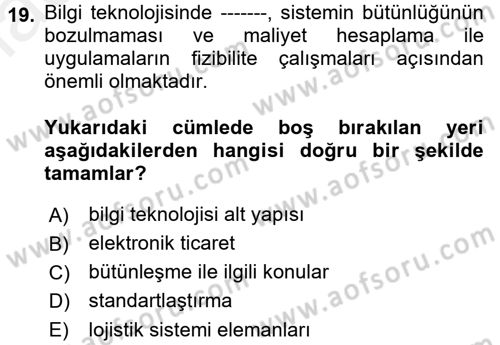 Elektronik Ticaret Dersi 2017 - 2018 Yılı 3 Ders Sınavı 19. Soru