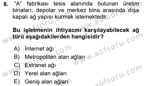 Elektronik Ticaret Dersi 2017 - 2018 Yılı 3 Ders Sınavı 8. Soru