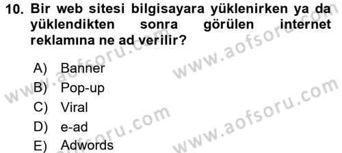 Elektronik Ticaret Dersi 2017 - 2018 Yılı (Vize) Ara Sınav Soruları 10. Soru
