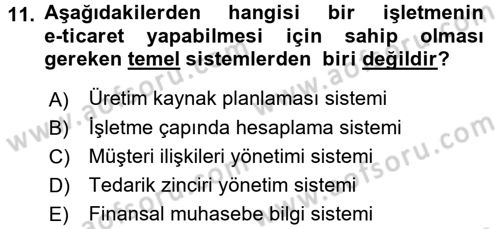 Elektronik Ticaret Dersi 2017 - 2018 Yılı (Vize) Ara Sınav Soruları 11. Soru