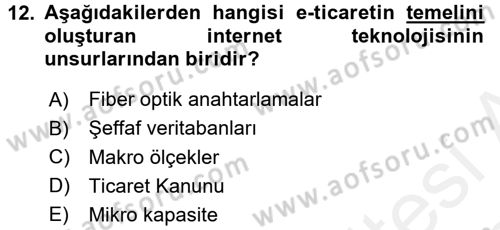 Elektronik Ticaret Dersi 2017 - 2018 Yılı (Vize) Ara Sınav Soruları 12. Soru