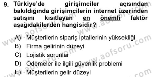 Elektronik Ticaret Dersi 2017 - 2018 Yılı (Vize) Ara Sınav Soruları 9. Soru