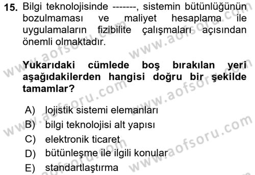 Elektronik Ticaret Dersi 2017 - 2018 Yılı (Final) Dönem Sonu Sınav Soruları 15. Soru