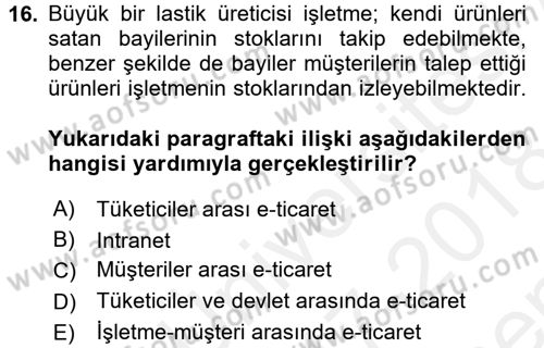 Elektronik Ticaret Dersi 2017 - 2018 Yılı (Final) Dönem Sonu Sınav Soruları 16. Soru