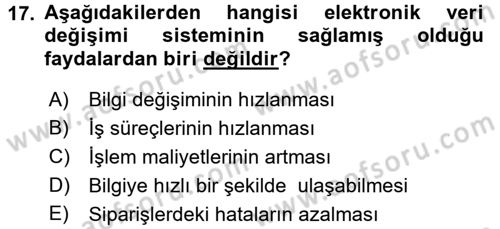 Elektronik Ticaret Dersi 2017 - 2018 Yılı (Final) Dönem Sonu Sınav Soruları 17. Soru