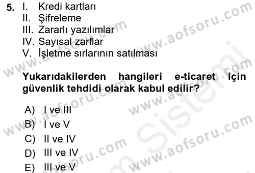 Elektronik Ticaret Dersi 2017 - 2018 Yılı (Final) Dönem Sonu Sınav Soruları 5. Soru