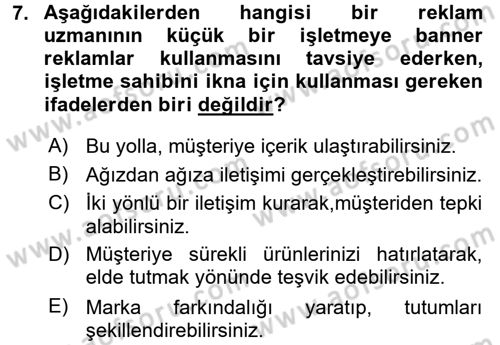 Elektronik Ticaret Dersi 2017 - 2018 Yılı (Final) Dönem Sonu Sınav Soruları 7. Soru