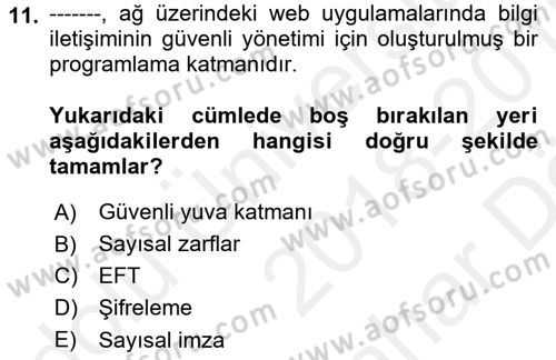 Elektronik Ticaret Dersi 2018 - 2019 Yılı (Vize) Ara Sınav Soruları 11. Soru