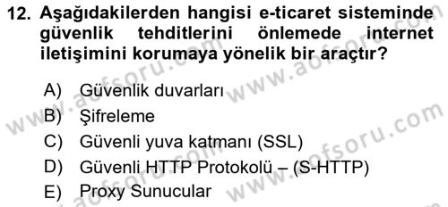 Elektronik Ticaret Dersi 2018 - 2019 Yılı (Vize) Ara Sınav Soruları 12. Soru
