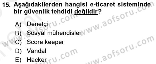 Elektronik Ticaret Dersi 2018 - 2019 Yılı (Vize) Ara Sınav Soruları 15. Soru