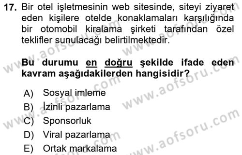 Elektronik Ticaret Dersi 2018 - 2019 Yılı (Vize) Ara Sınav Soruları 17. Soru