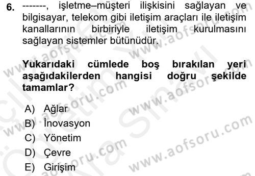 Elektronik Ticaret Dersi 2018 - 2019 Yılı (Vize) Ara Sınav Soruları 6. Soru