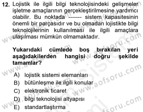 Elektronik Ticaret Dersi 2018 - 2019 Yılı (Final) Dönem Sonu Sınav Soruları 12. Soru