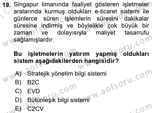 Elektronik Ticaret Dersi 2018 - 2019 Yılı (Final) Dönem Sonu Sınav Soruları 19. Soru