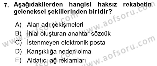 Elektronik Ticaret Dersi 2018 - 2019 Yılı (Final) Dönem Sonu Sınav Soruları 7. Soru