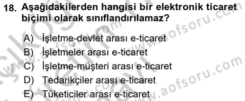 Elektronik Ticaret Dersi 2018 - 2019 Yılı Yaz Okulu Sınav Soruları 18. Soru