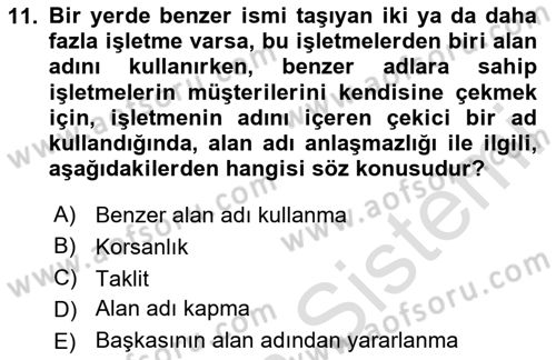 Elektronik Ticaret Dersi 2020 - 2021 Yılı Yaz Okulu Sınavı 11. Soru