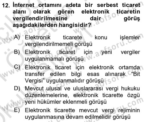 Elektronik Ticaret Dersi 2020 - 2021 Yılı Yaz Okulu Sınavı 12. Soru