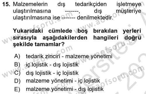 Elektronik Ticaret Dersi 2020 - 2021 Yılı Yaz Okulu Sınavı 15. Soru