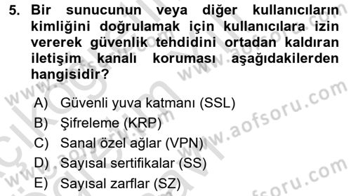 Elektronik Ticaret Dersi 2020 - 2021 Yılı Yaz Okulu Sınavı 5. Soru