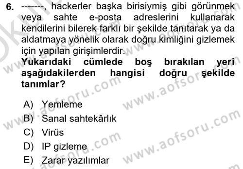 Elektronik Ticaret Dersi 2020 - 2021 Yılı Yaz Okulu Sınavı 6. Soru