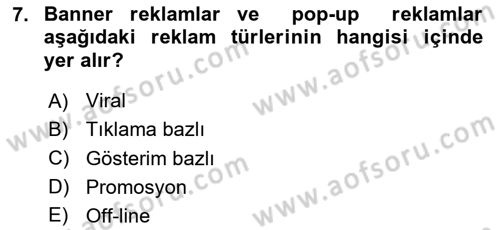 Elektronik Ticaret Dersi 2020 - 2021 Yılı Yaz Okulu Sınavı 7. Soru