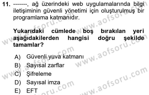 Elektronik Ticaret Dersi 2021 - 2022 Yılı (Vize) Ara Sınav Soruları 11. Soru